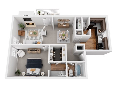 Floor plan for 1 bed, 1 bath, 800 sqft